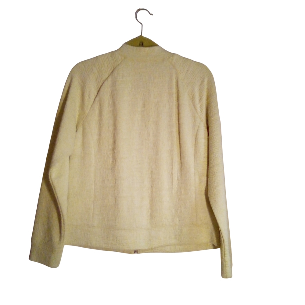 H by Halston Bomber Jacket 12 Yellow Lightweight Stretch Textured Knit Zip Front - Picture 3 of 9